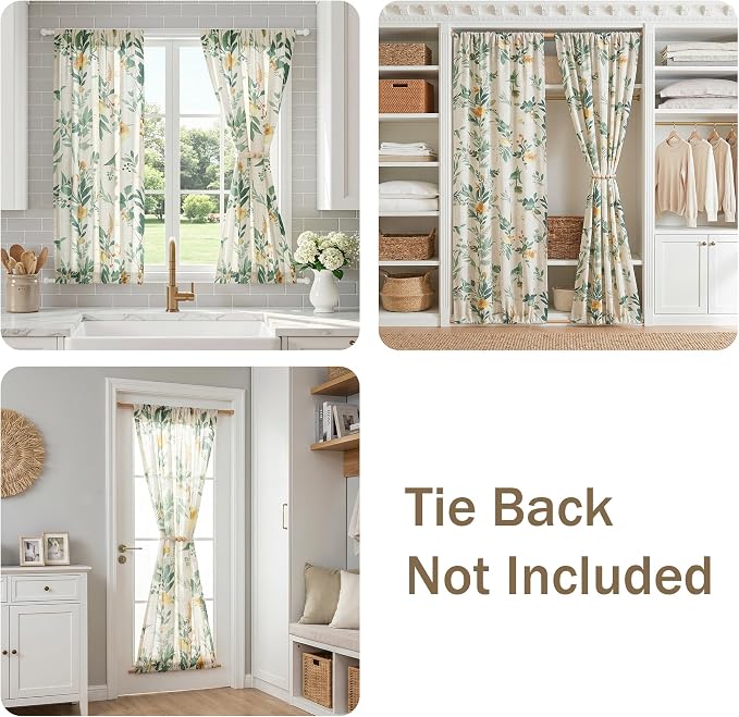 MYSKY HOME Floral Linen Door Curtains Green Farmhouse Privacy Door Window - Image 2