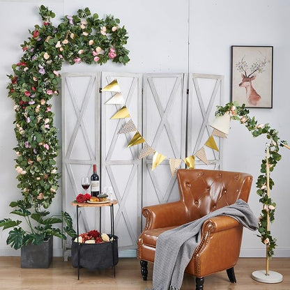 Artificial Flower Garland 2pcs 5.4ft Floral Rose Vine Decor, Hanging Faux Roses - Image 7