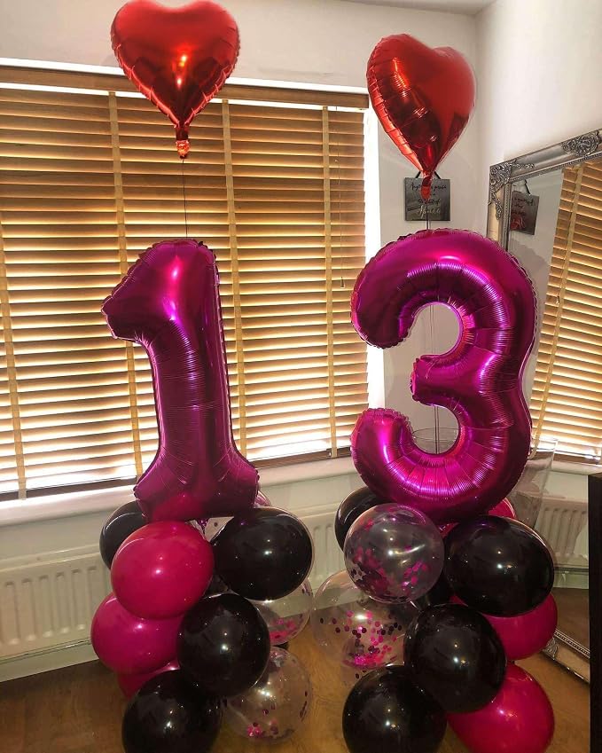 Hot Pink 13 Number Balloons, 40 Inch Giant Number 13 Balloons Foil Mylar Helium - Image 5