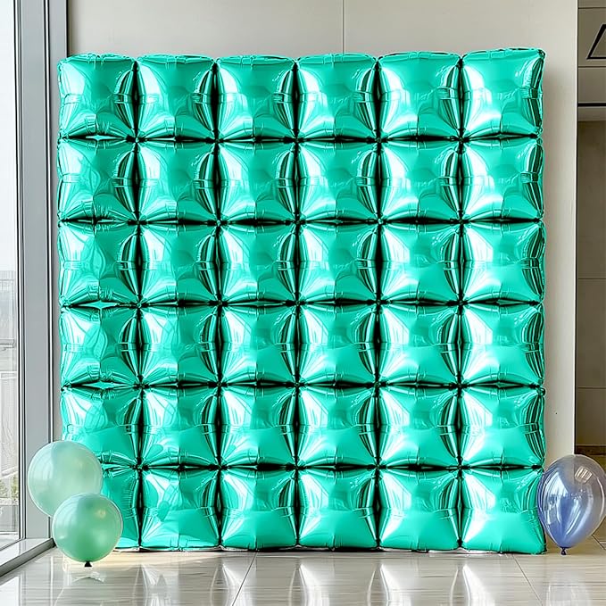 NISOCY 25PCS Teal Blue Square Foil Balloons Wall Backdrop | Double Sided - Image 7