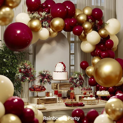 RainbowQ 165 Pcs Burgundy and Gold Balloons Arch Kit Different Sizes | Metallic - Image 4