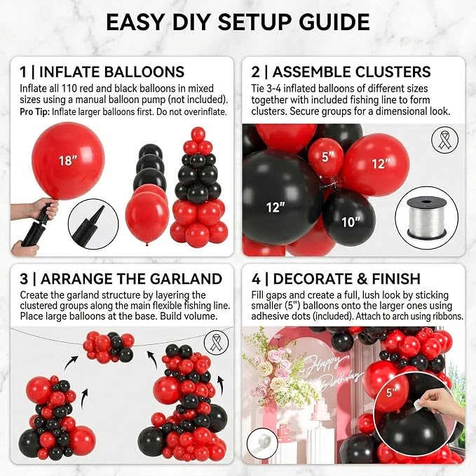 110pcs Red and Black Balloons Garland Arch Kit, 18/12/10/5 Inch Balloons | - Image 5