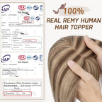 Rich Choices Real Human Hair Toppers for Women With Bang 100% Remy Human Hair Topper for Thinning Hair Clip in Silk Base Hair Topper 16 Inch #4P27 Medium Brown Mix Dark Blonde