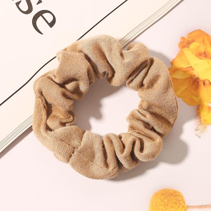12pcs Cotton Hair Scrunchies Single Jersey Solid Color Ponytail Holders Elastic Hair Ties for Women Accessories (Camel)
