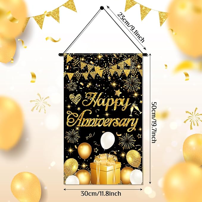 Anniversary Party Decorations Black Gold Happy Anniversary Door Banner Sign - Image 5