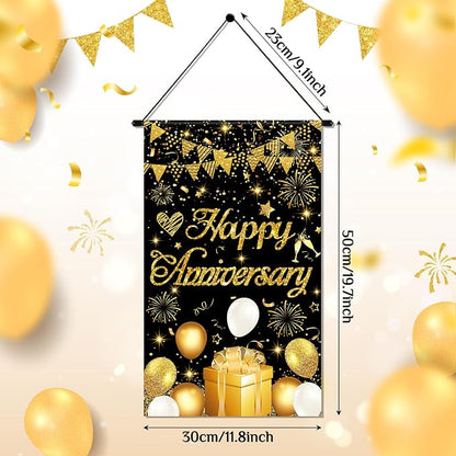 Anniversary Party Decorations Black Gold Happy Anniversary Door Banner Sign - Image 5