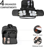 Travel Toiletry Bag for Women, Large Wide-open Puffy Cosmetic Makeup Bag with Wet-Dry Separation, Multi-Pocket Organizer with Carry Handle for Toiletries, Cosmetics, Essentials, Black
