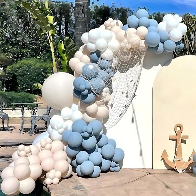 Blue White Balloons 12INCH Latex Balloon Coastal Birthday Sea Baby Shower | - Image 2