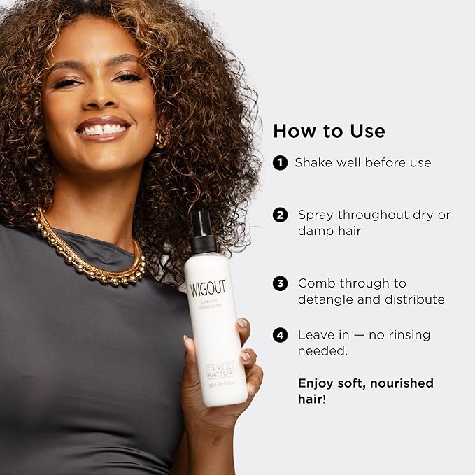 Style Factor WIGOUT Leave-In Conditioner Spray – Lightweight Hydrating & Conditioning Mist Controls Frizz, Adds Shine & Softness For Dry Damaged Hair No-Rinse Formula for All Hair Types - Ruby