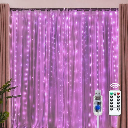 Brightown 300 LED Pink Fairy Curtain Lights, 9.8ft x 9.8ft String Lights | USB by Brightown