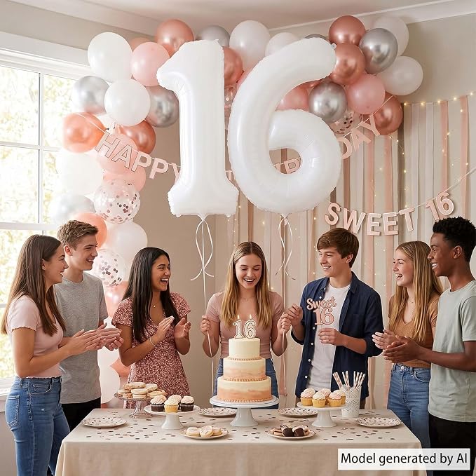 White Number 16 Balloon 40 Inch, Large Matte White Mylar Foil 16th Birthday - Image 6