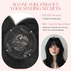 Hairro Mono Hair Toppers with Bangs, 3.4" x 3.4" Mono Base 100% Real Human Hairpieces for Women, 150% Density Clips In Topper for Greyish Thinning Hair, 12 Inch Jet Black