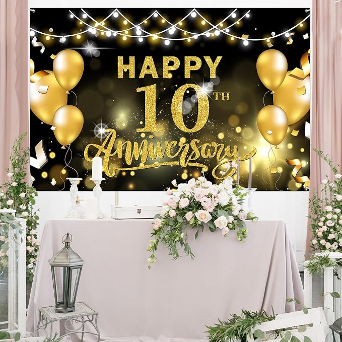 WeBenison Happy 10th Anniversary Backdrop 10th Wedding Anniversary Photography - Image 4