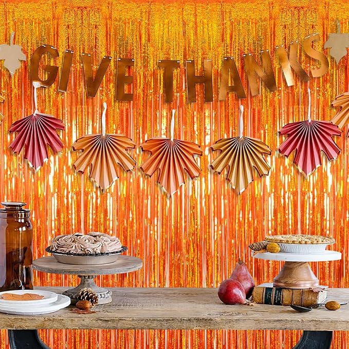 10 Pack Orange Backdrop Curtain 3.2ft x 8.2ft Metallic Tinsel Foil Fringe - Image 6