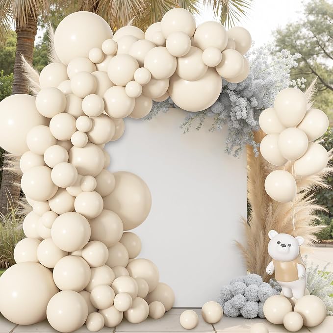 164Pcs Beige Cream Balloons Garland Arch Kit Different Sizes | 18 12 10 5 inch - Image 4
