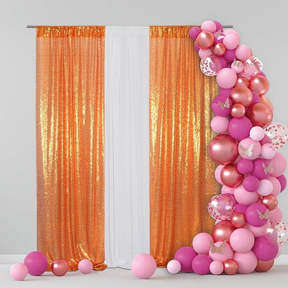 Eternal Beauty Orange 3mm Sequin Backdrop 2x8 Ft 2 Pack Wedding | Dense Sparkle - Image 4