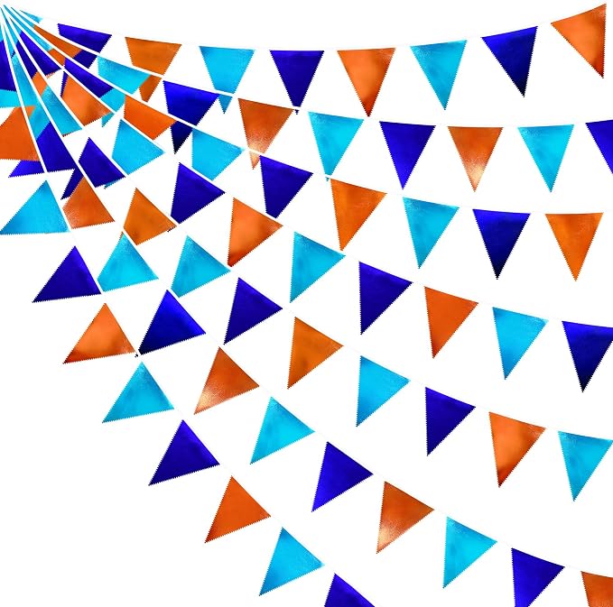 Orange Blue Party Decorations Metallic Fabric Triangle Pennant Flag Bunting by pinkblume