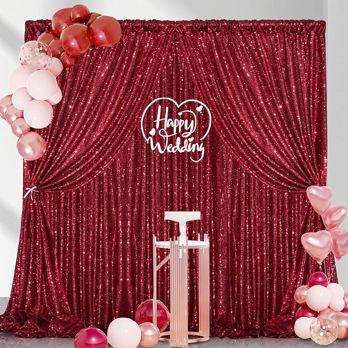 Burgundy Sequin Backdrop 2 Pcs 5FTx10FT Glitter Backdrop Curtains Birthday - Image 5