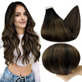 Full Shine Tape in Hair Extensions 1B Balck Fading to 6 Brown and 1B Black Straight Hair Extensions Tape in Human Hair Seamless Skin Weft 20 Pcs 50 Gram Invisible 16 Inch for Wedding