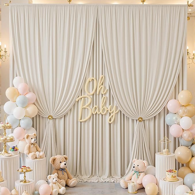 30×12ft Wrinkle Free Beige Backdrop Curtain - Image 8