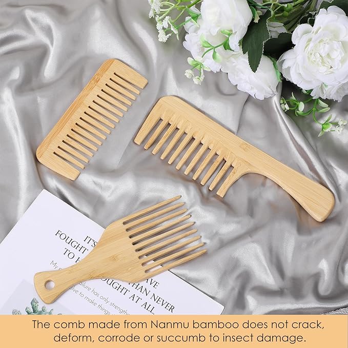 3pcs Wooden Pick for Hair, Afro Picks for Men, Natural Anti-Static Wooden Pick for Curly Hair, Beard Picks for Men Women With Thick Curly Hairs Hairing Lift and Style