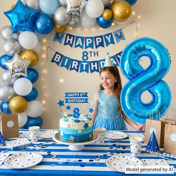 Light Blue Number 8 Balloon 40 Inch, Foil Numeral - Image 2