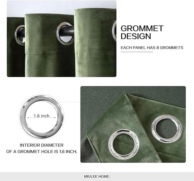 MIULEE Velvet Curtains Olive Green 52 x 132 Inch Length Set of 2 | Extra Long - Image 2