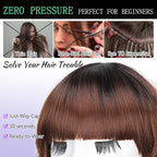 AISI HAIR Synthetic Wavy Curly Bob Wig with Bangs Ombre Reddish Brown Short Hair Wigs for Women Synthetic Heat Resistant Bob Wigs