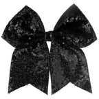 Large Glitter Cheer Bows Clips, Jumbo Big 7 Inch Cheerleading Sequin Hair Bow Hair Accessories for Teens Girls Football Sports Cheerleader Outfit Uniform (Black)