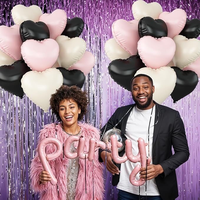Black Pink White Heart Balloons - Image 6