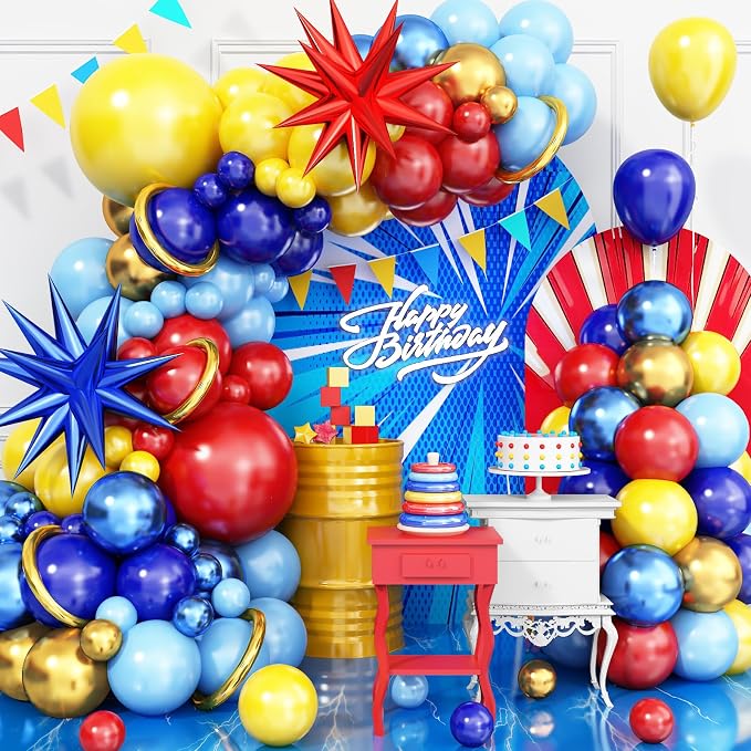 Red Blue Yellow Balloon Arch Kit by TAOYE