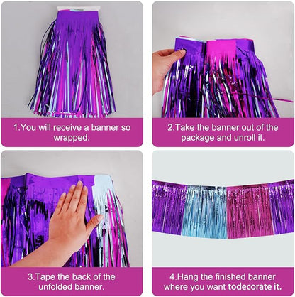 BEISHIDA Blue Purple Pink Fringe Garland Banner Wall Tinsel Foil Streamers | - Image 2