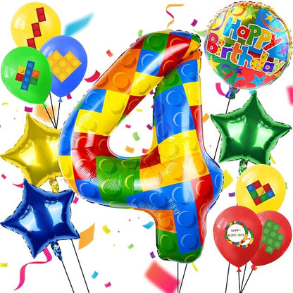 40 Inch Building Block Number Balloon, Colorful Number Block Foil Balloons by AXBMM