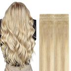 GOO GOO Invisi Edge Tape in Hair Extensions Human Hair, 18ET90A Natural Blonde Balayage, 6pcs 20inch 18g, Virgin Remy Hair, Seamless Injected Tape, Natural Look