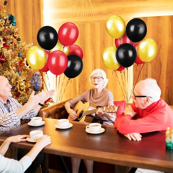 TecUnite 100 Pcs Red Black Gold Latex Balloons 5 Inch Colorful Round Balloons - Image 3