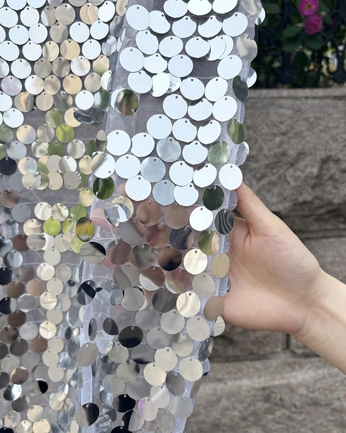 9FTx10FT Silver Sequin Backdrop 1 Panel, 18MM Large Payette Sequins Backdrop - Image 5