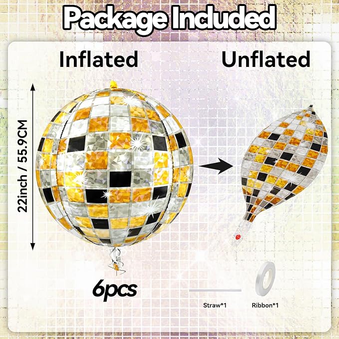6pcs 22 Inch Multicolor Disco Ball Balloons, 4d Large Foil Aluminum Balloon - Image 3