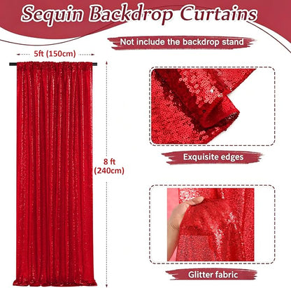 Red Sequin Backdrop Curtains-1 Panel 5FTx8FT Red Backdrop - Image 3