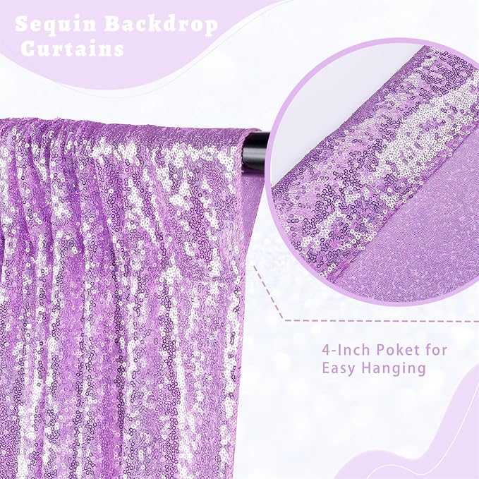 Lavender Sequin Curtains Backdrop 6 Pcs 2FTx8FT Shiny Shimmer Fabric | Glitter - Image 6