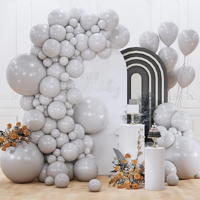 PartyWoo Gray Balloons 152pcs Matte Gray Latex Balloons Different Sizes | 18 12 by PartyWoo