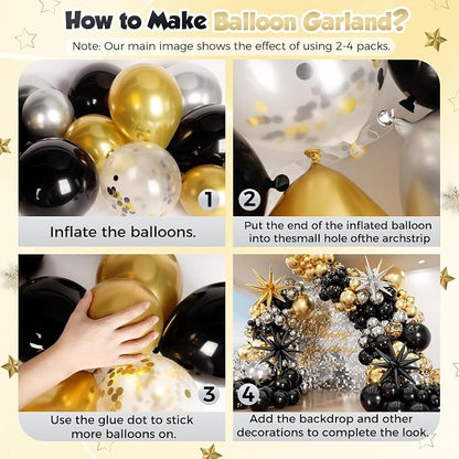 Black Gold and Silver Balloon Arch Garland Kit 153pcs - Image 3