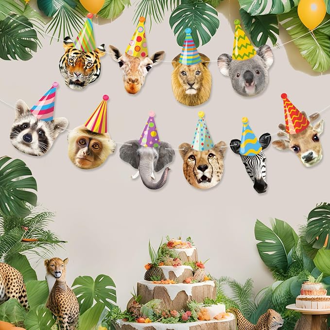 Hooqict Safari Animals Happy Birthday Banner Animal Birthday Party Decorations - Image 2