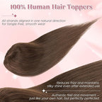 Real Human Hair Toppers for Women 3.54"*4.72" Silky Base 150% Density No Bangs Adjustable Parting Clip-In Topper Hairpieces for Women with Thinning Hair 10 Inches Dark Brown