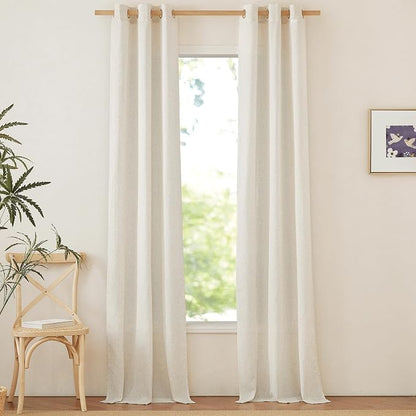 NICETOWN Linen Curtains for Windows 90 inch Long, Grommet Semi Sheer Vertical by NICETOWN