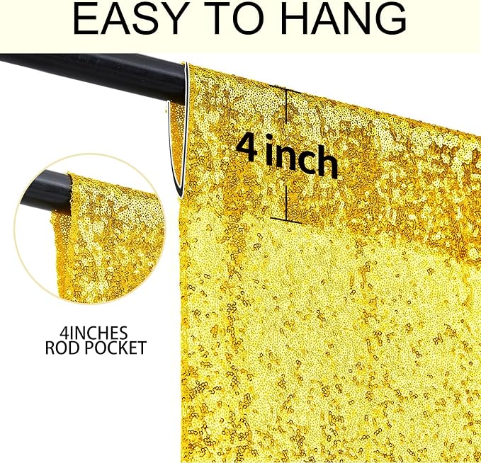 4×8FT-2PCS Bright Yellow Sequin Backdrop Curtains Panels, Photography Backdrop - Image 5