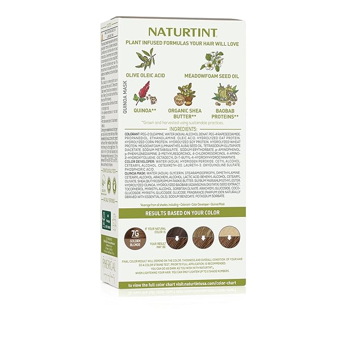 Naturtint 7G Golden Blonde Permanent Hair Color (Pack of 1), Ammonia Free, Vegan, Cruelty Free, up to 100% Gray Coverage, Long Lasting Results (Packaging may vary)