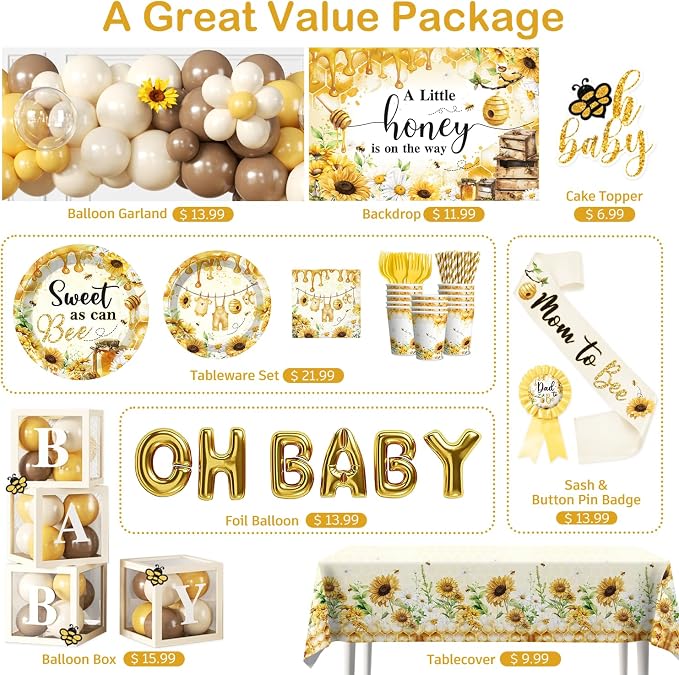 Cocomigo 257Pcs Bee Baby Shower Decorations, All-in-One Set - Image 3