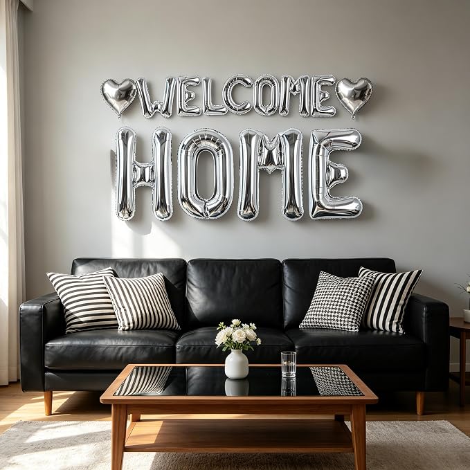 TONIFUL 2 Size Silver WELCOME HOME Foil Letter Balloons Banner Decorations | - Image 6