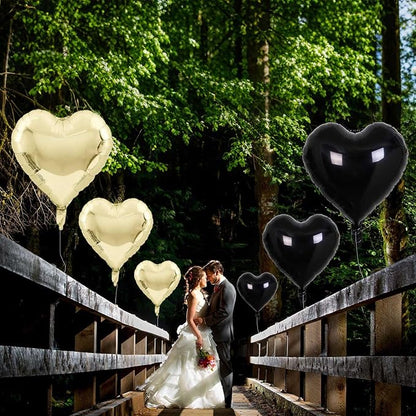 Black Gold Foil Heart Balloons, 18 Inch 10 Pcs Light Gold and Black Heart Shape - Image 8