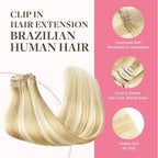 GOO GOO Clip in Hair Extensions Real Human Hair, Remy Human Hair Extensions Clip ins for Women, Natural Human Hair, 24inch 150g 9Pcs, #18D/22F Dirty Blonde Highlights